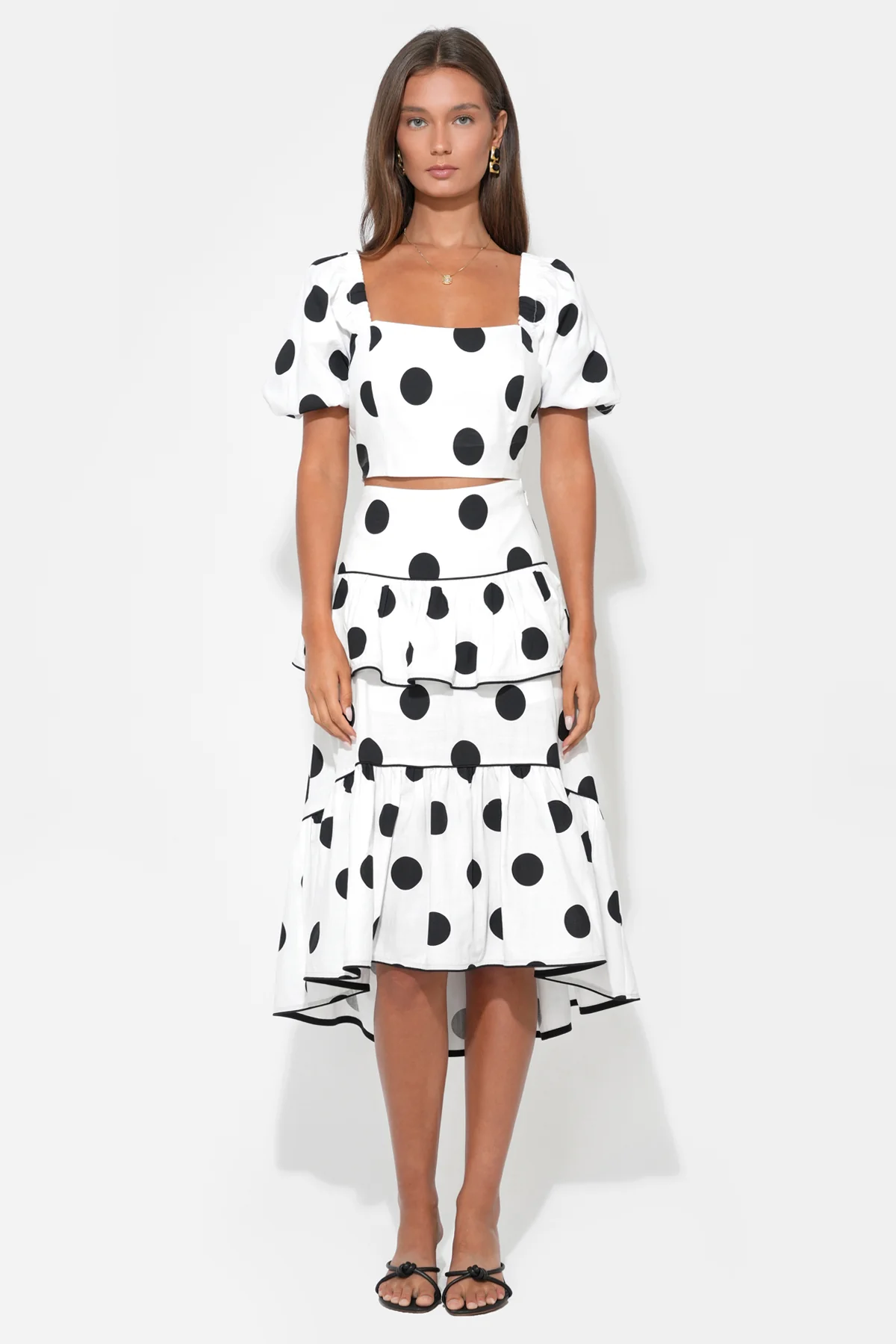 Aaliyah Layered Ruffle Linen Dot Skirt - Image 4