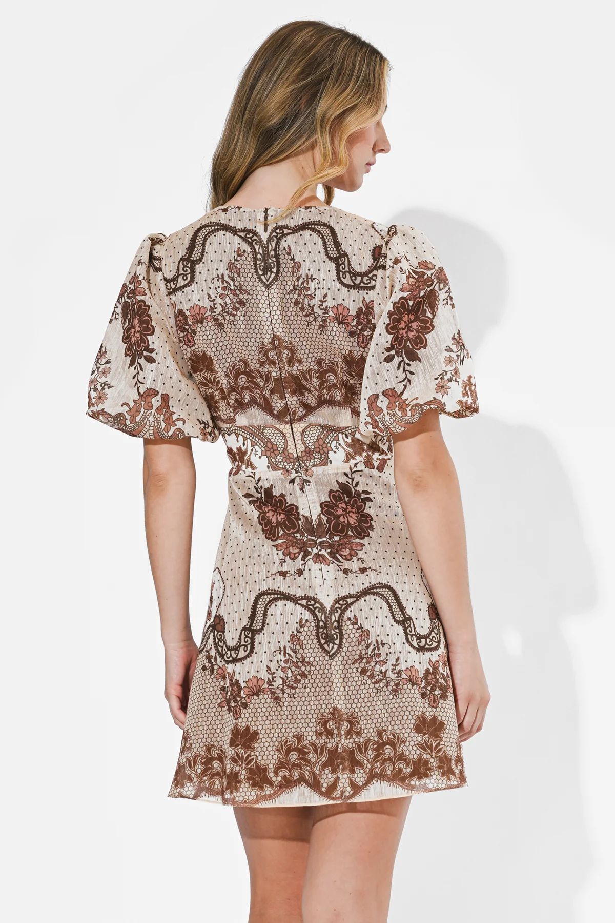 Abigail Bubble Sleeve Placement Print Mini Dress - Image 6
