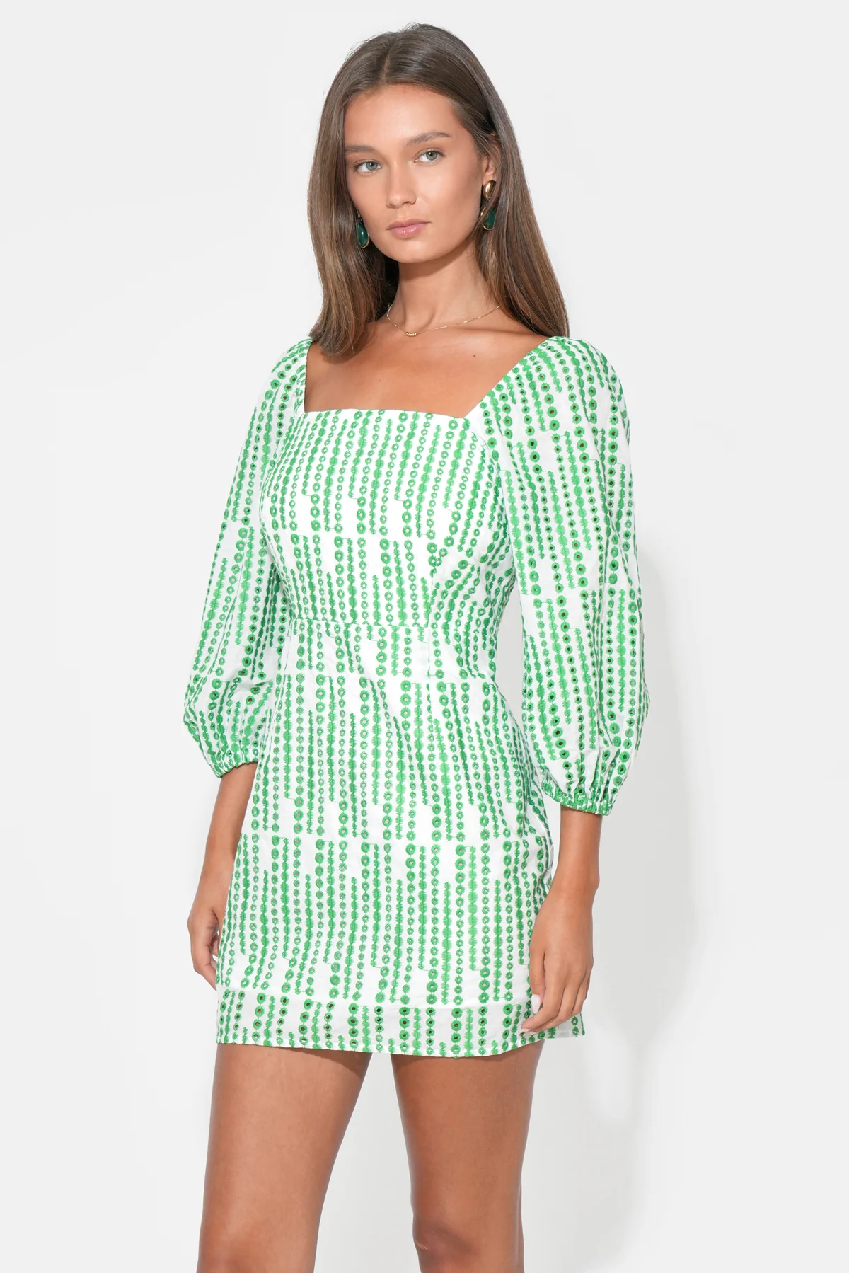 Addison Square Neck Embroidery Mini Dress - Image 3
