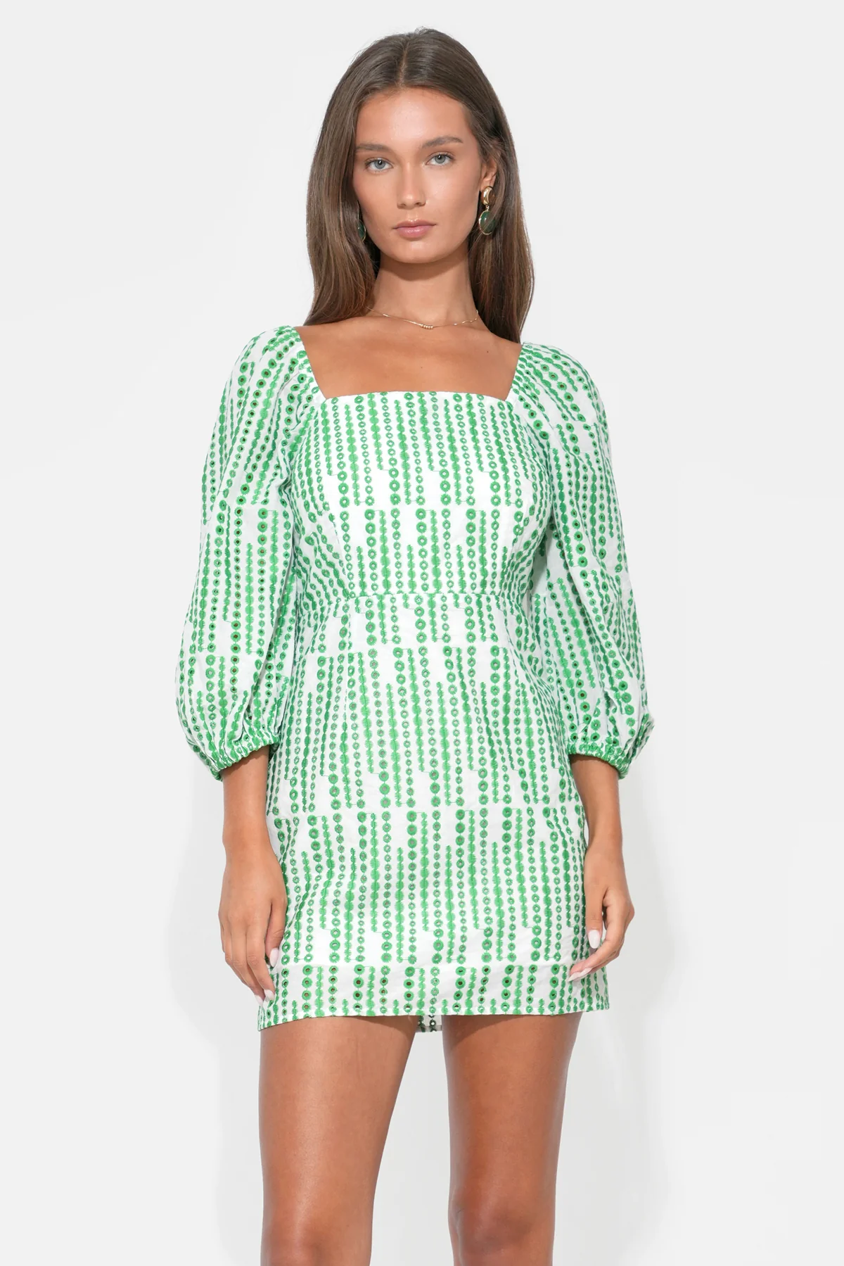 Addison Square Neck Embroidery Mini Dress - Image 4