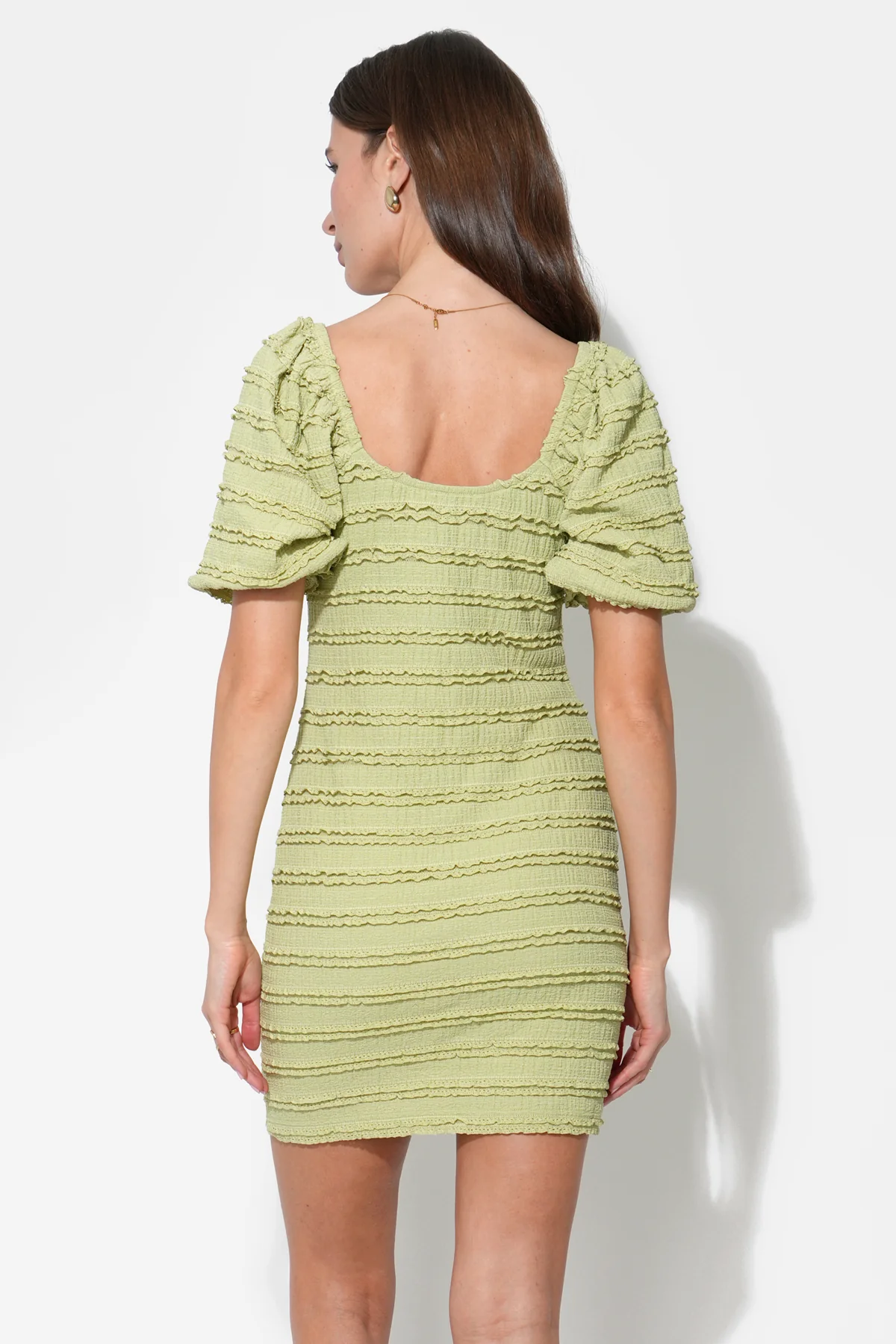 Aina Textured Lace Trim Green Mini Dress - Image 2