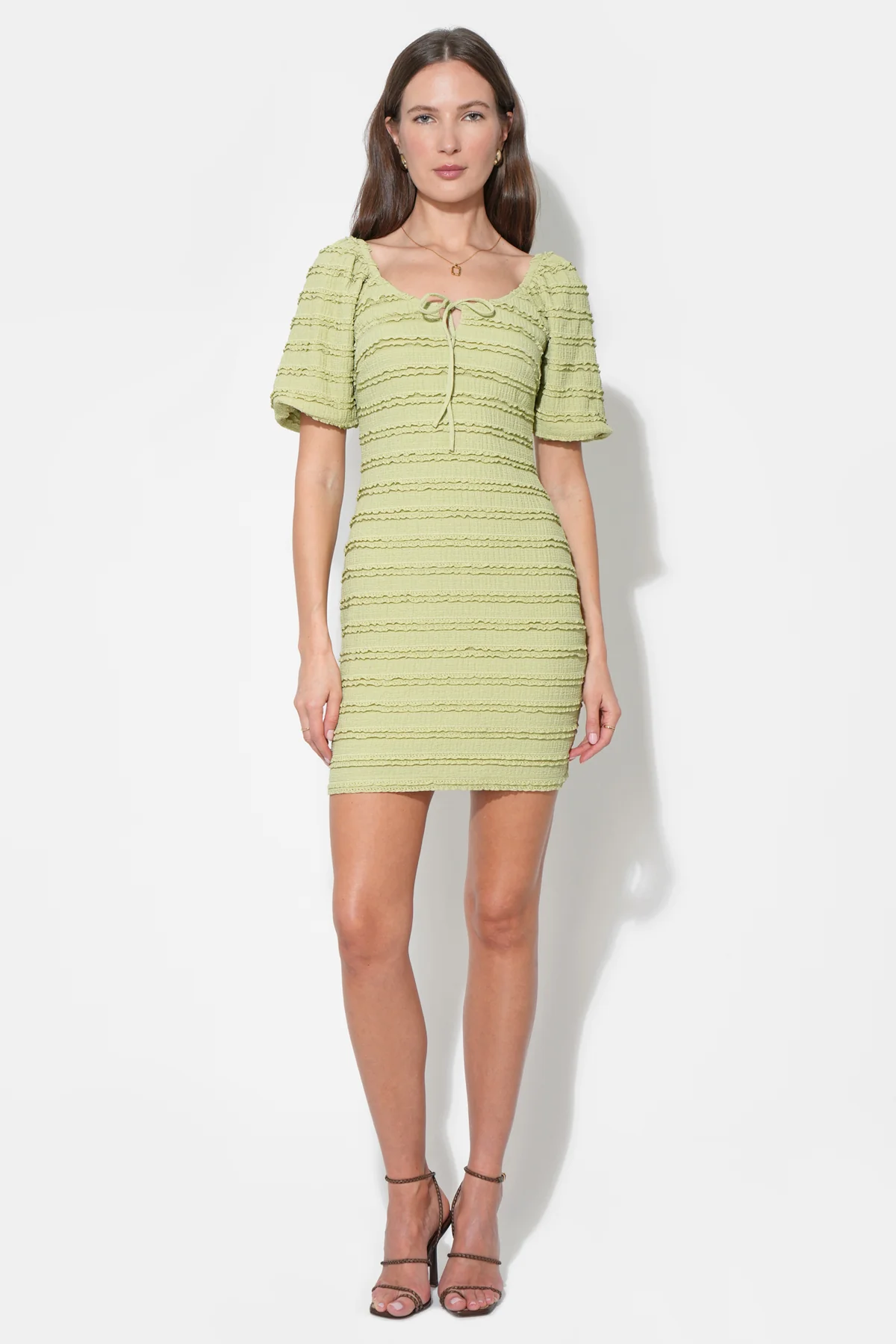 Aina Textured Lace Trim Green Mini Dress - Image 4