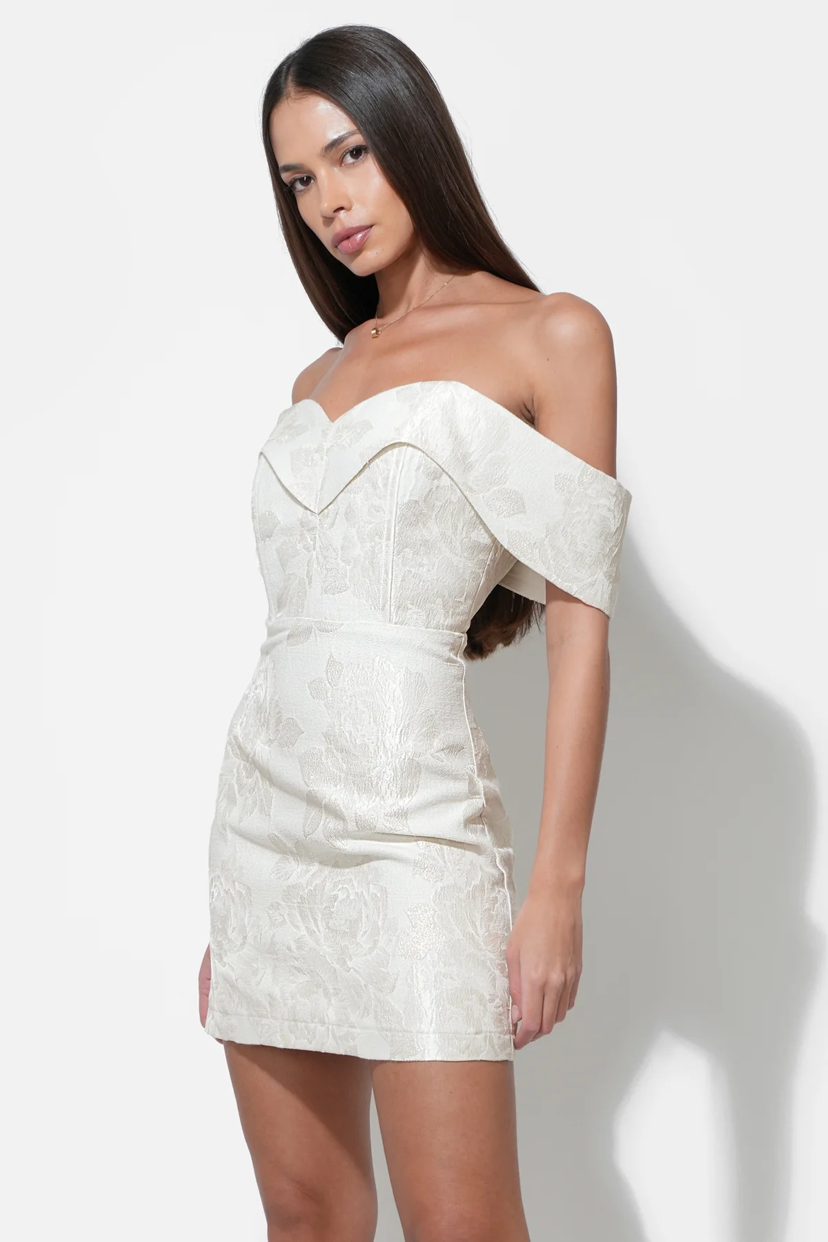 Alice Off Shoulder Jacquard Mini Dress - Image 3