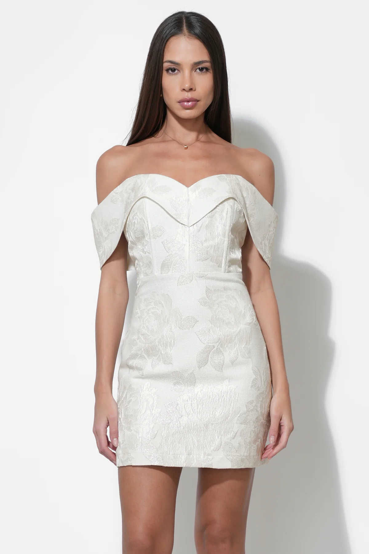 Alice Off Shoulder Jacquard Mini Dress - Image 4