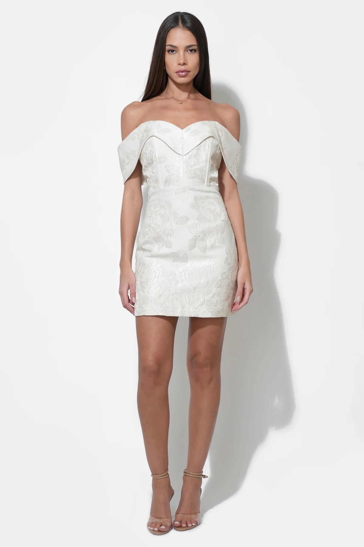 Alice Off Shoulder Jacquard Mini Dress - Image 7
