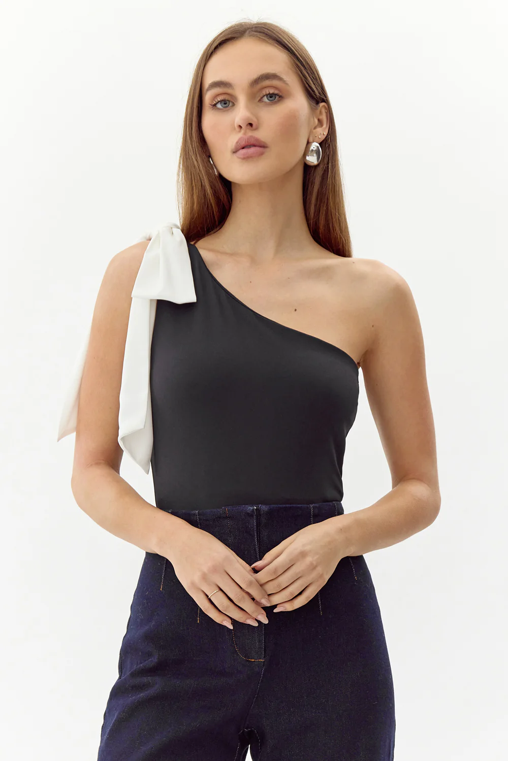 Amanda One Shoulder Bow Knit Bodysuit - Image 4