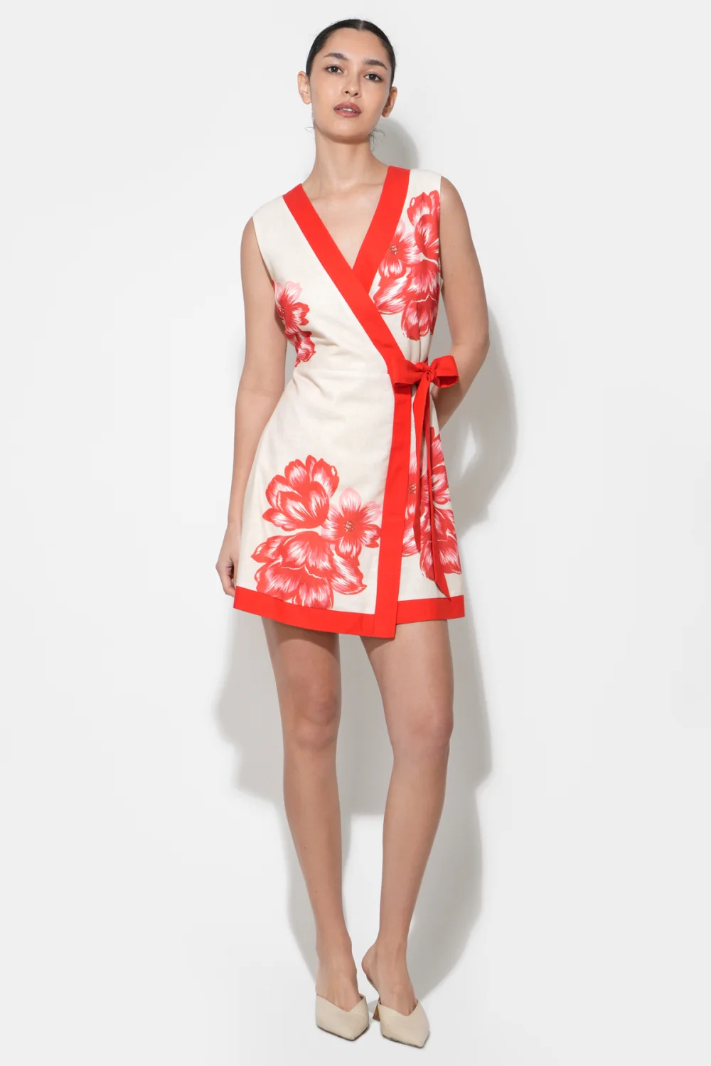Amara Printed Faux Wrap Mini Dress with Side Tie