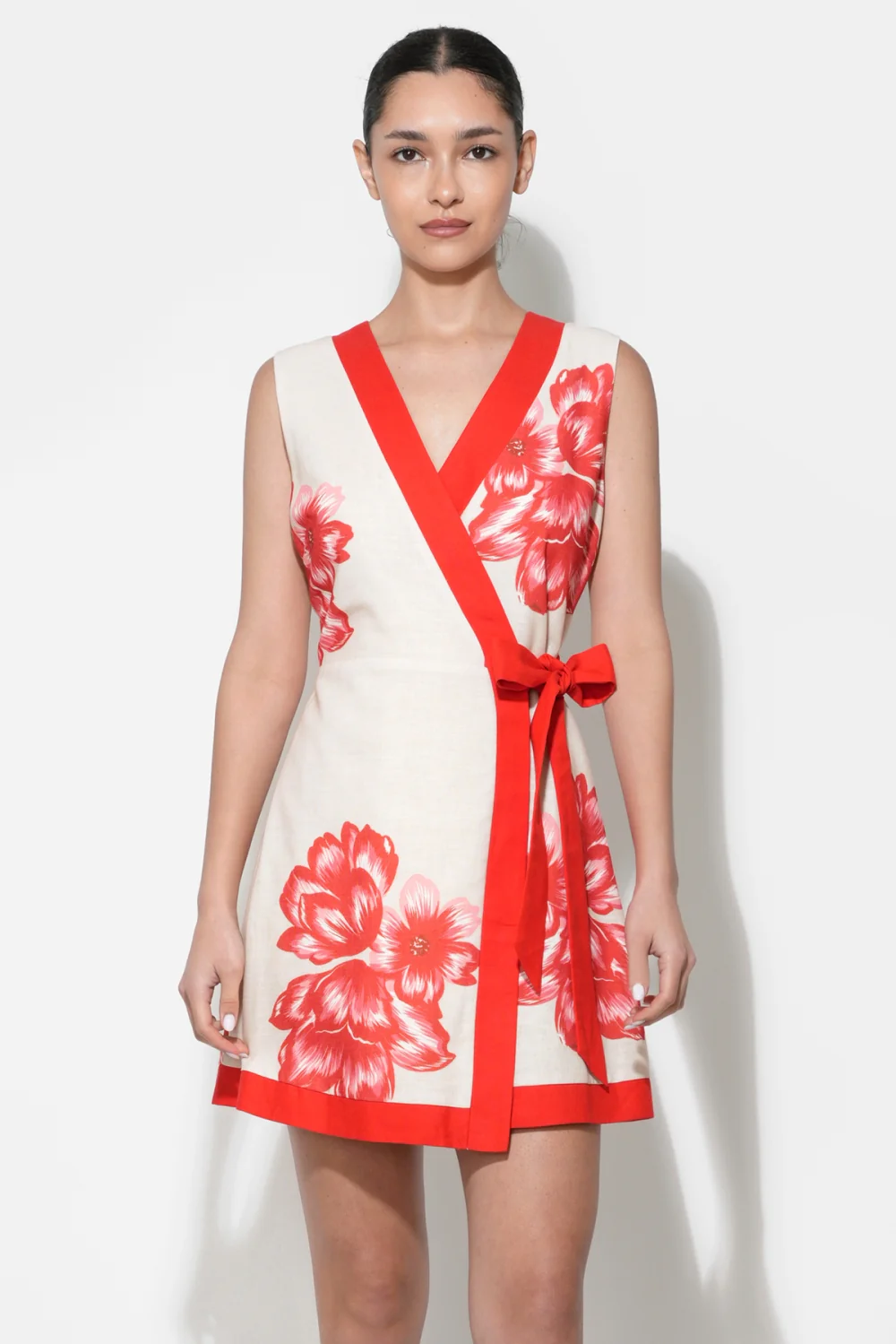 Amara Printed Faux Wrap Mini Dress with Side Tie - Image 4