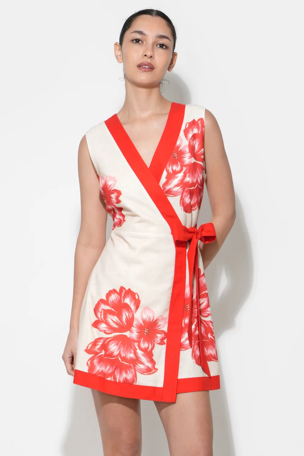 Amara Printed Faux Wrap Mini Dress with Side Tie - Image 5