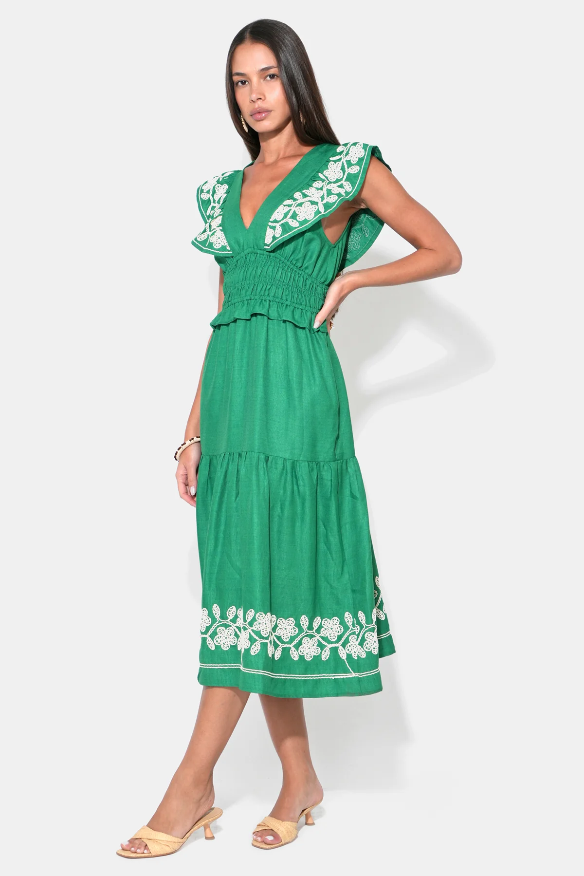 Amaya Ruffle Embroidery Midi Dress - Image 3