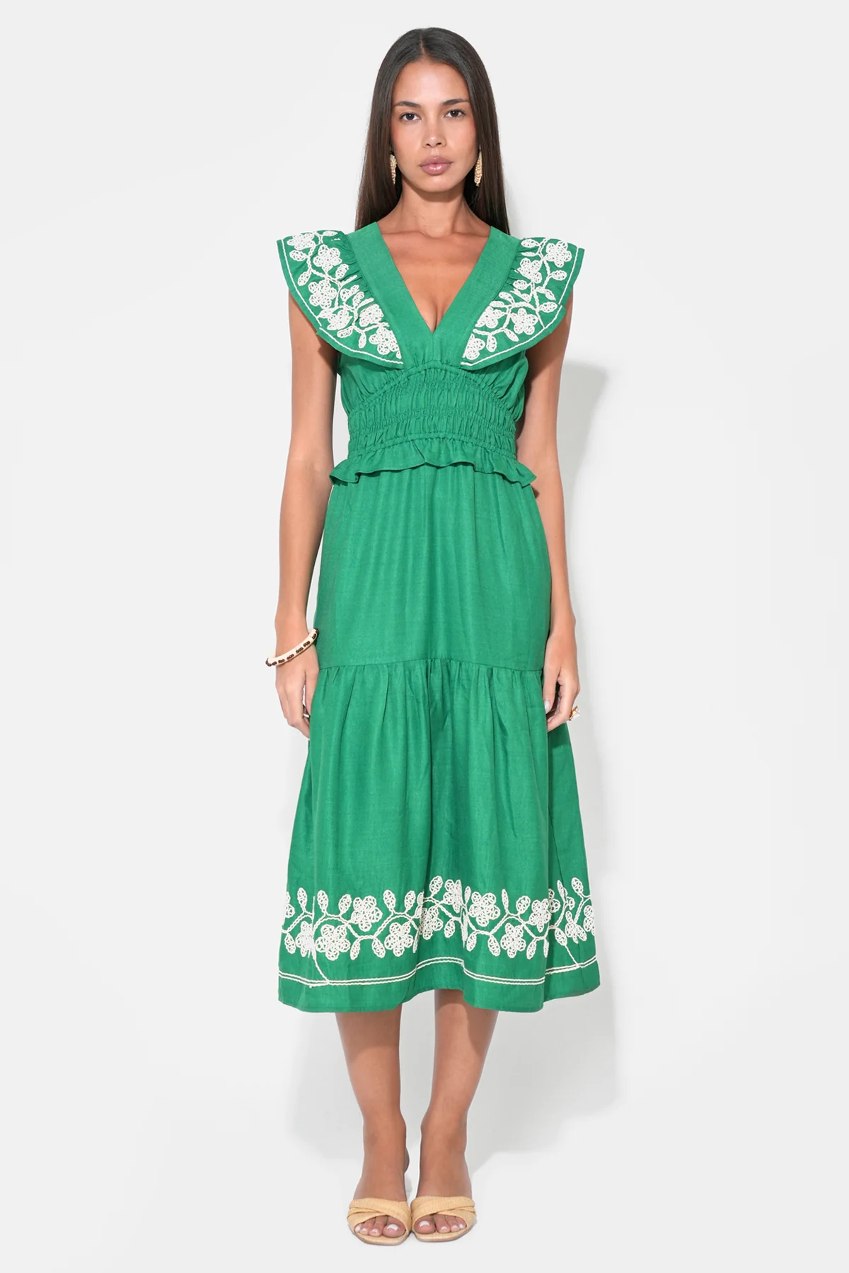 Amaya Ruffle Embroidery Midi Dress - Image 6