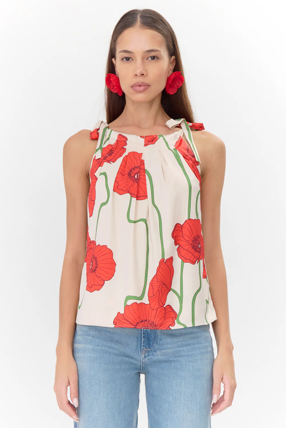 Anaia Abstract Rose Print Side Tie Top