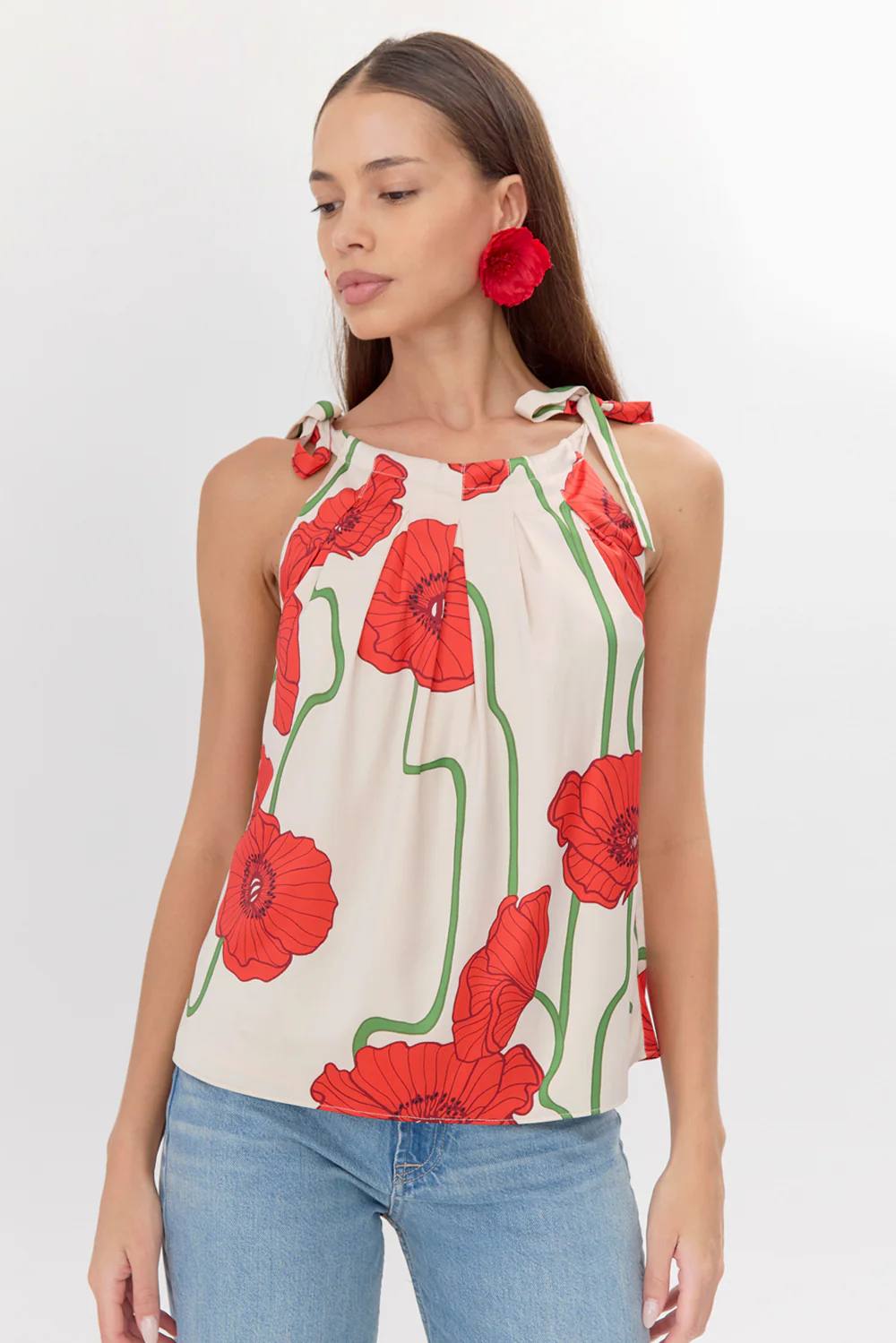 Anaia Abstract Rose Print Side Tie Top - Image 2
