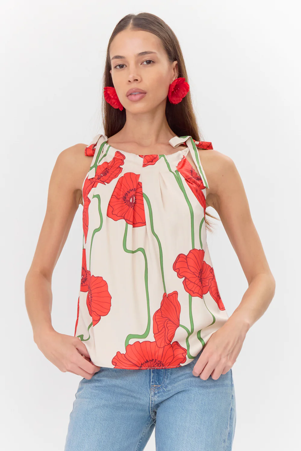 Anaia Abstract Rose Print Side Tie Top - Image 3