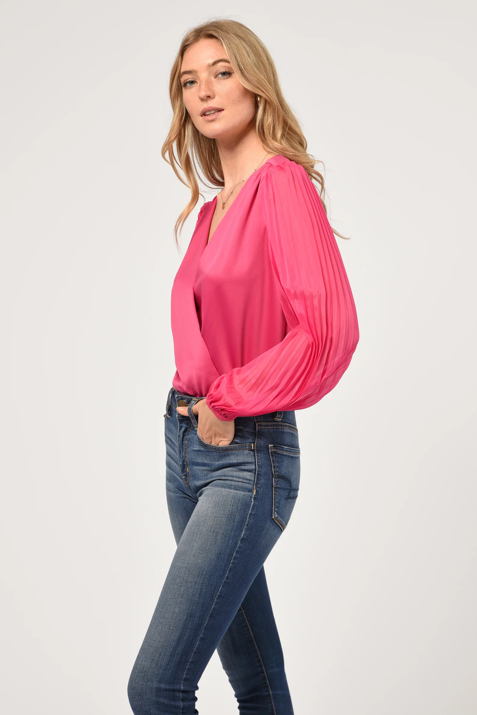 Andaz Pleated Organza Sleeve Surplice Top - Image 3