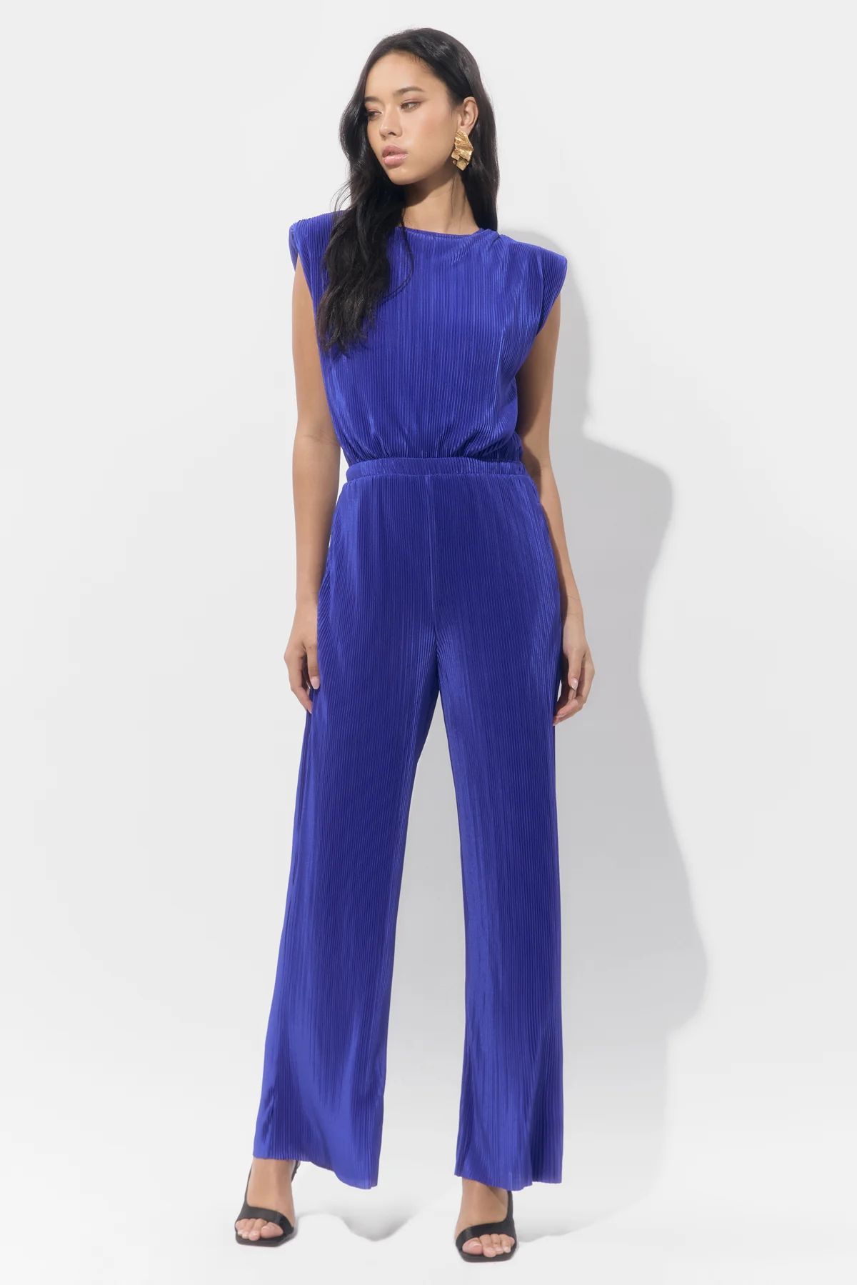 Annalise Padded Shoulder Plisse Jumpsuit - Image 4