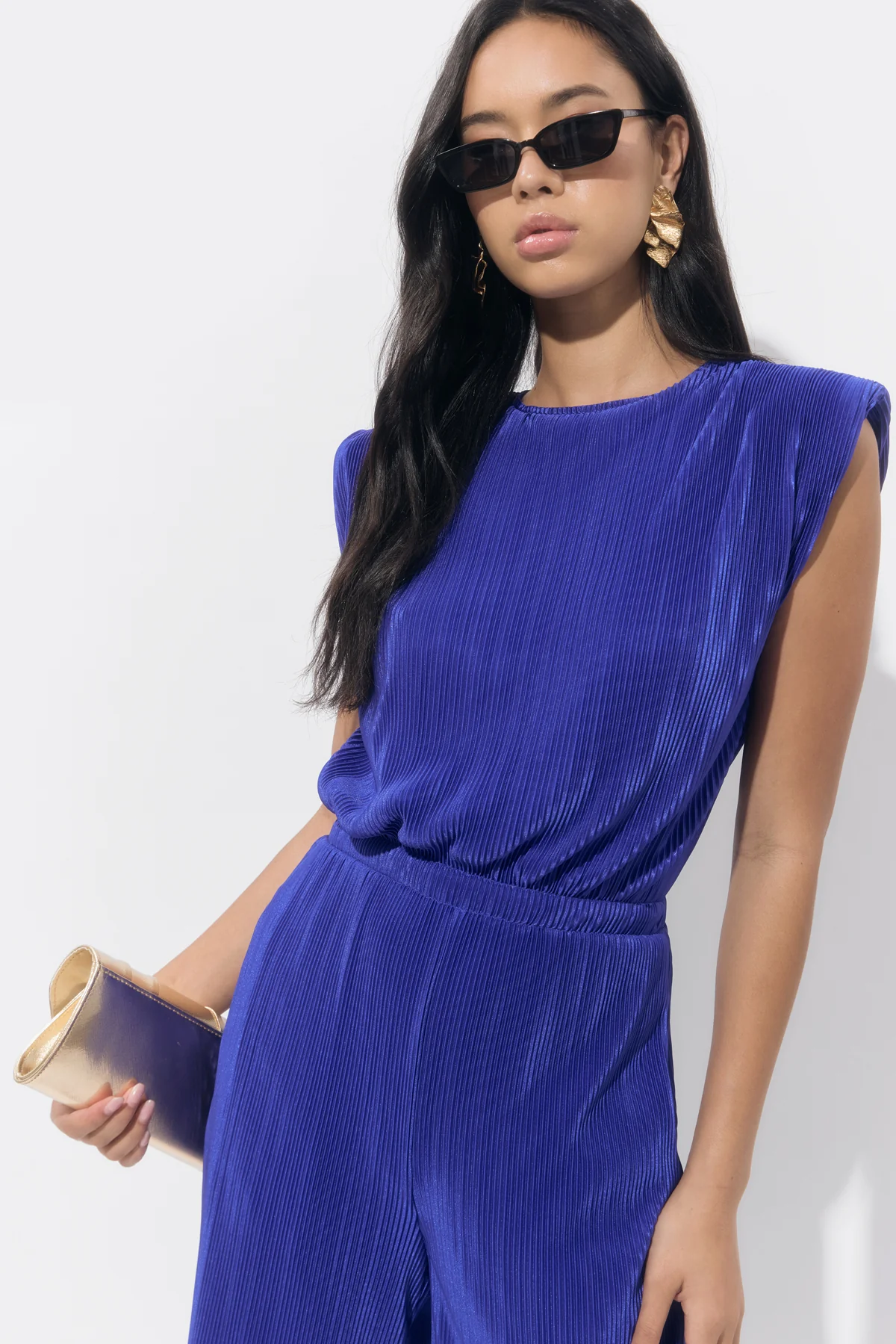 Annalise Padded Shoulder Plisse Jumpsuit - Image 5