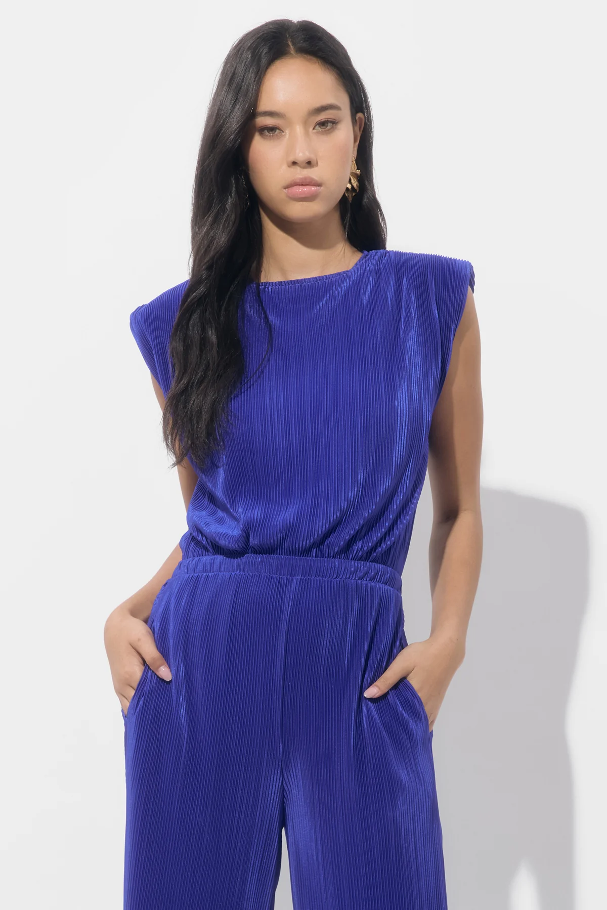 Annalise Padded Shoulder Plisse Jumpsuit - Image 7