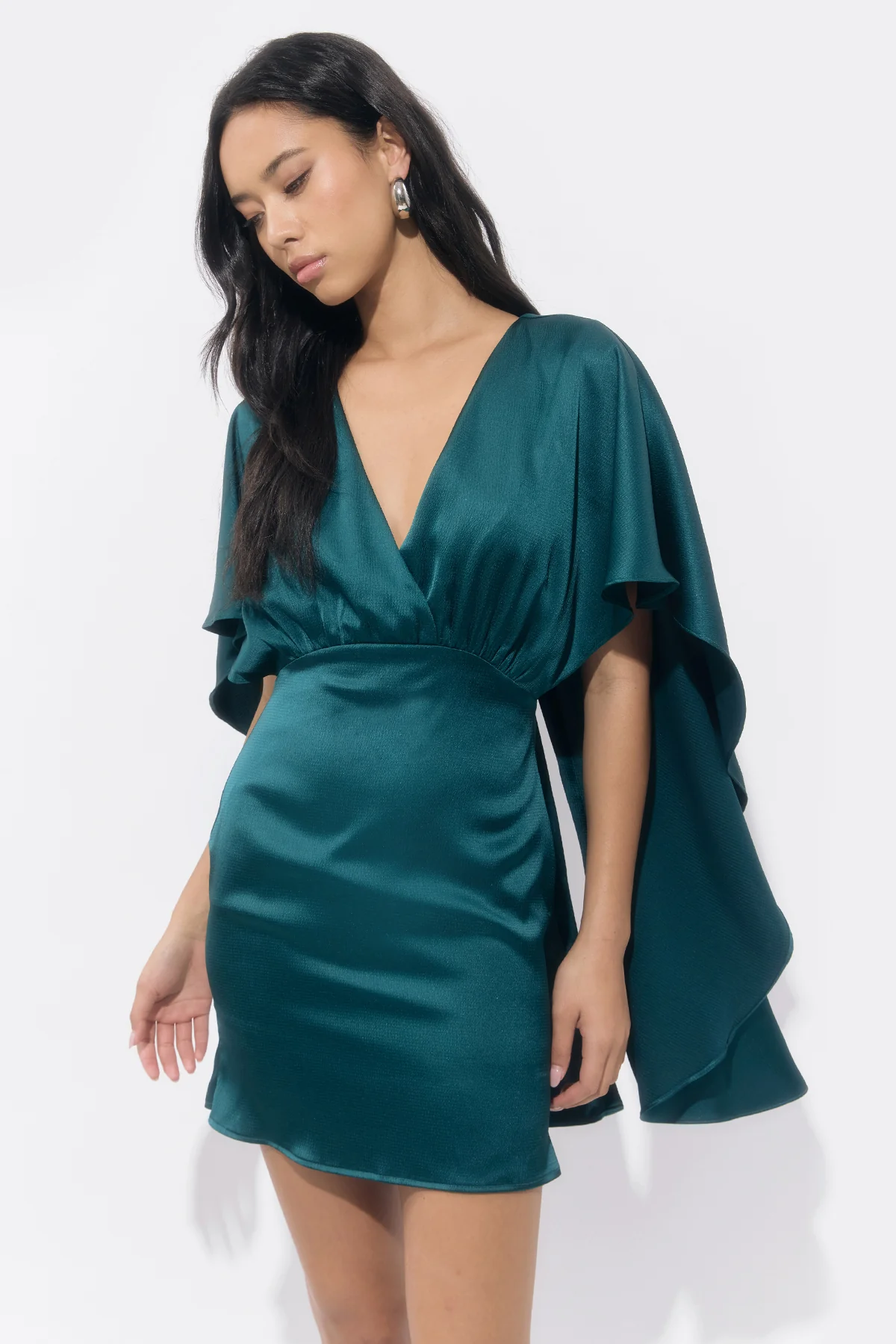 Aria Satin Cape Mini Dress - Image 3