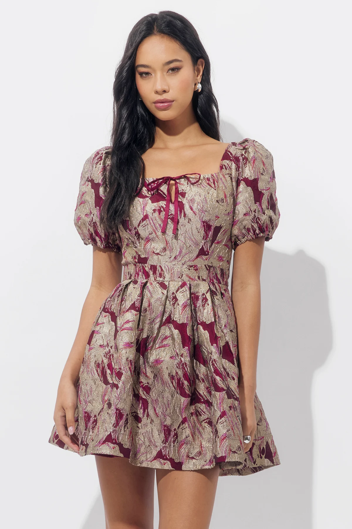 Astella Jacquard Puff Sleeve Mini Dress - Image 3
