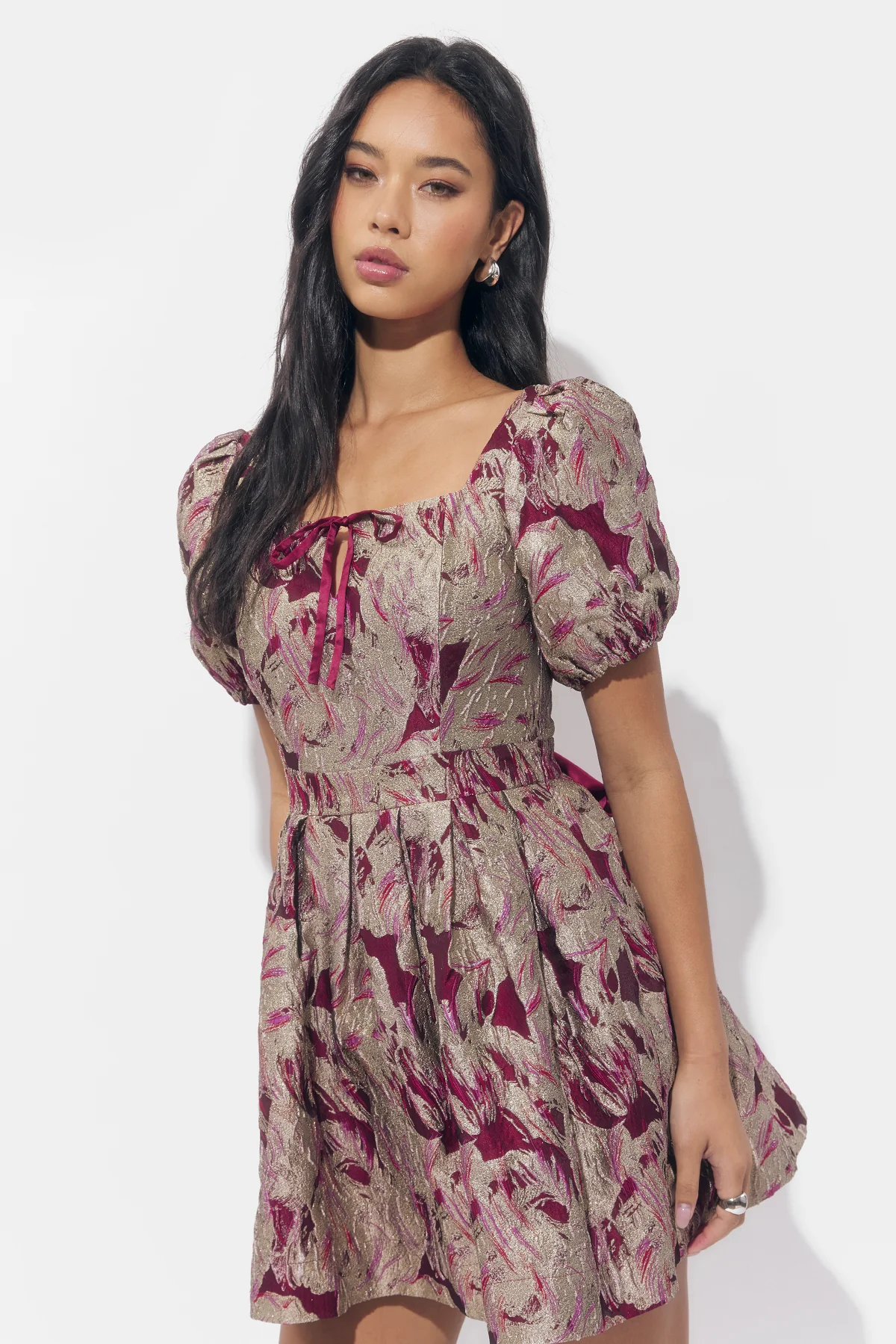 Astella Jacquard Puff Sleeve Mini Dress - Image 4