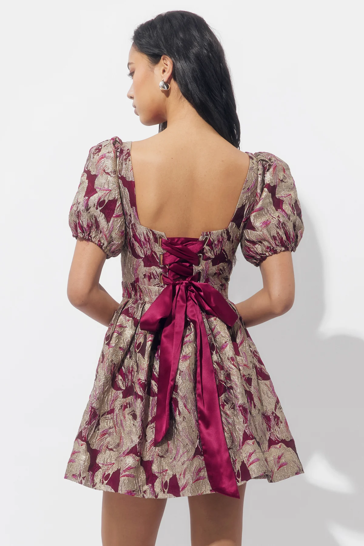 Astella Jacquard Puff Sleeve Mini Dress - Image 6