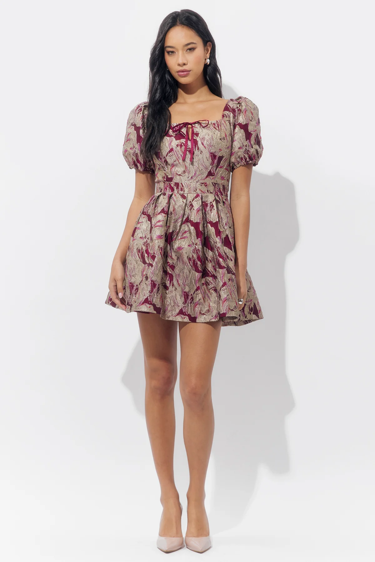 Astella Jacquard Puff Sleeve Mini Dress - Image 7