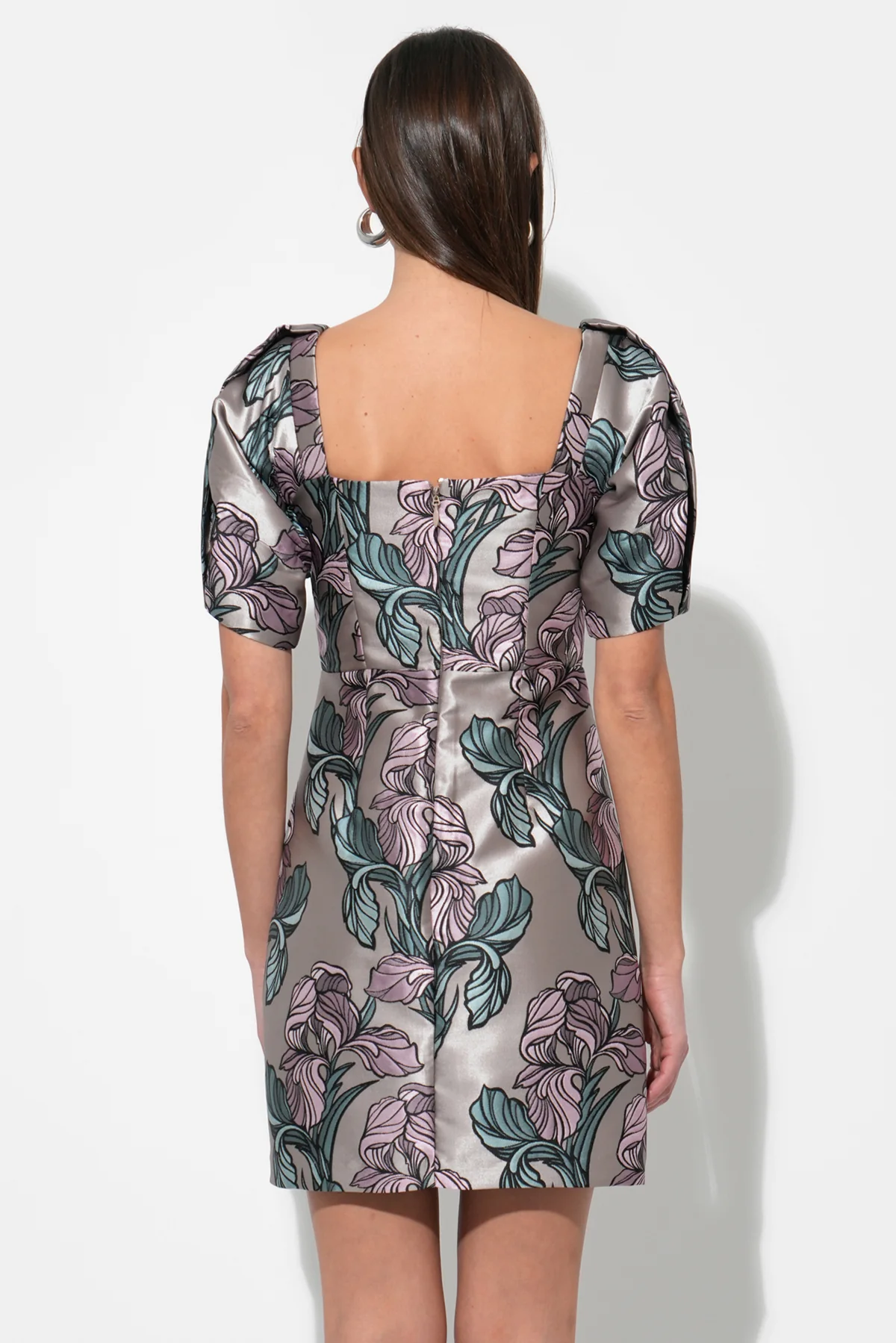 Astoria Puff Sleeved Square Neck Jacquard Dress - Image 3