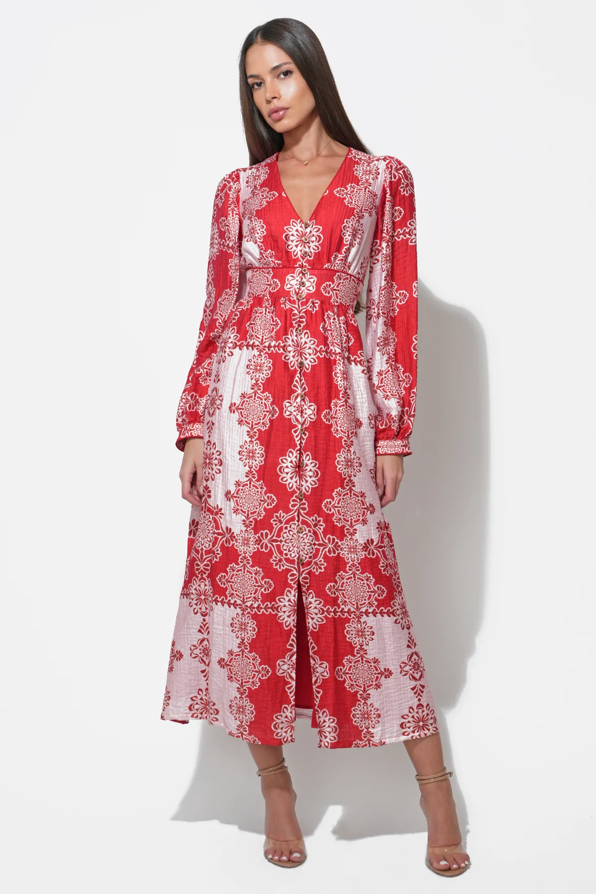 Athena V-Neck Red Maxi Dress