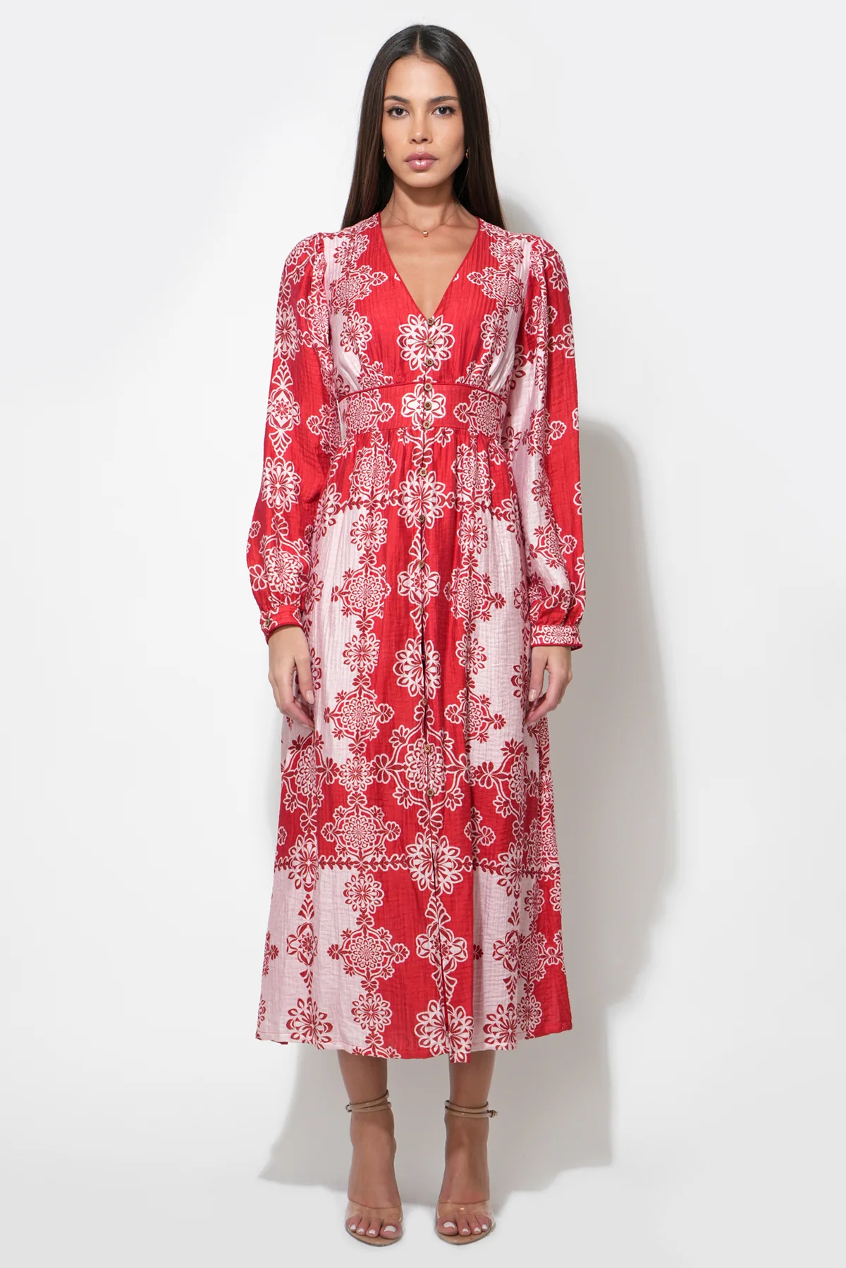 Athena V-Neck Red Maxi Dress - Image 3