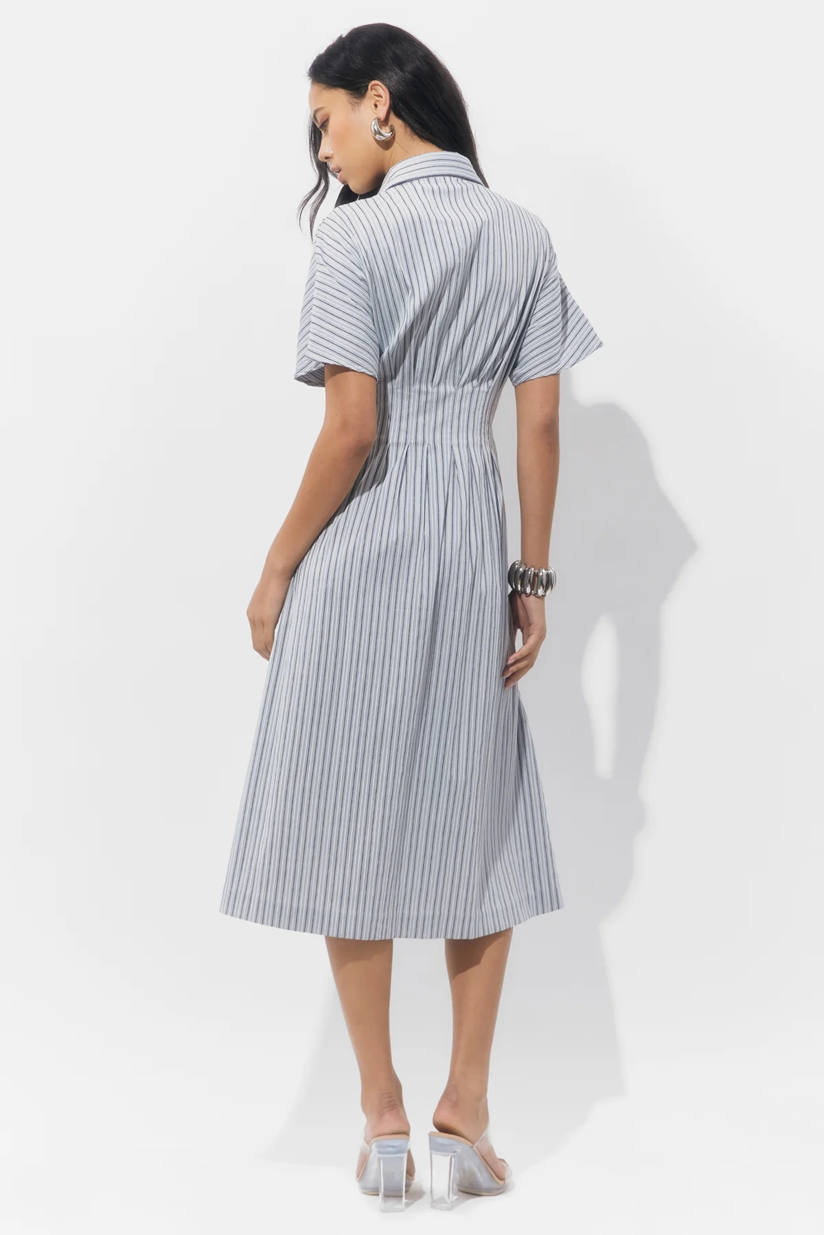 Audrey Button Up Pleated Stripe Shirt Dress - Image 2