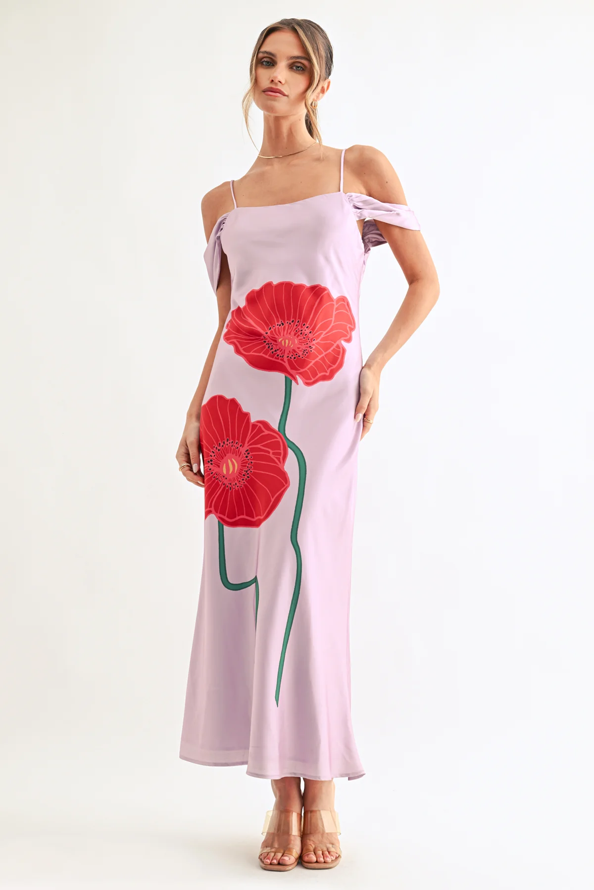 Audrey Off The Shoulder Cowl Neck Flower Dress - Image 4
