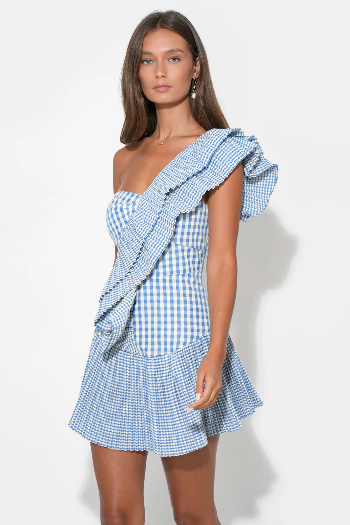 Ava One Shoulder Gingham Mini Dress - Image 2