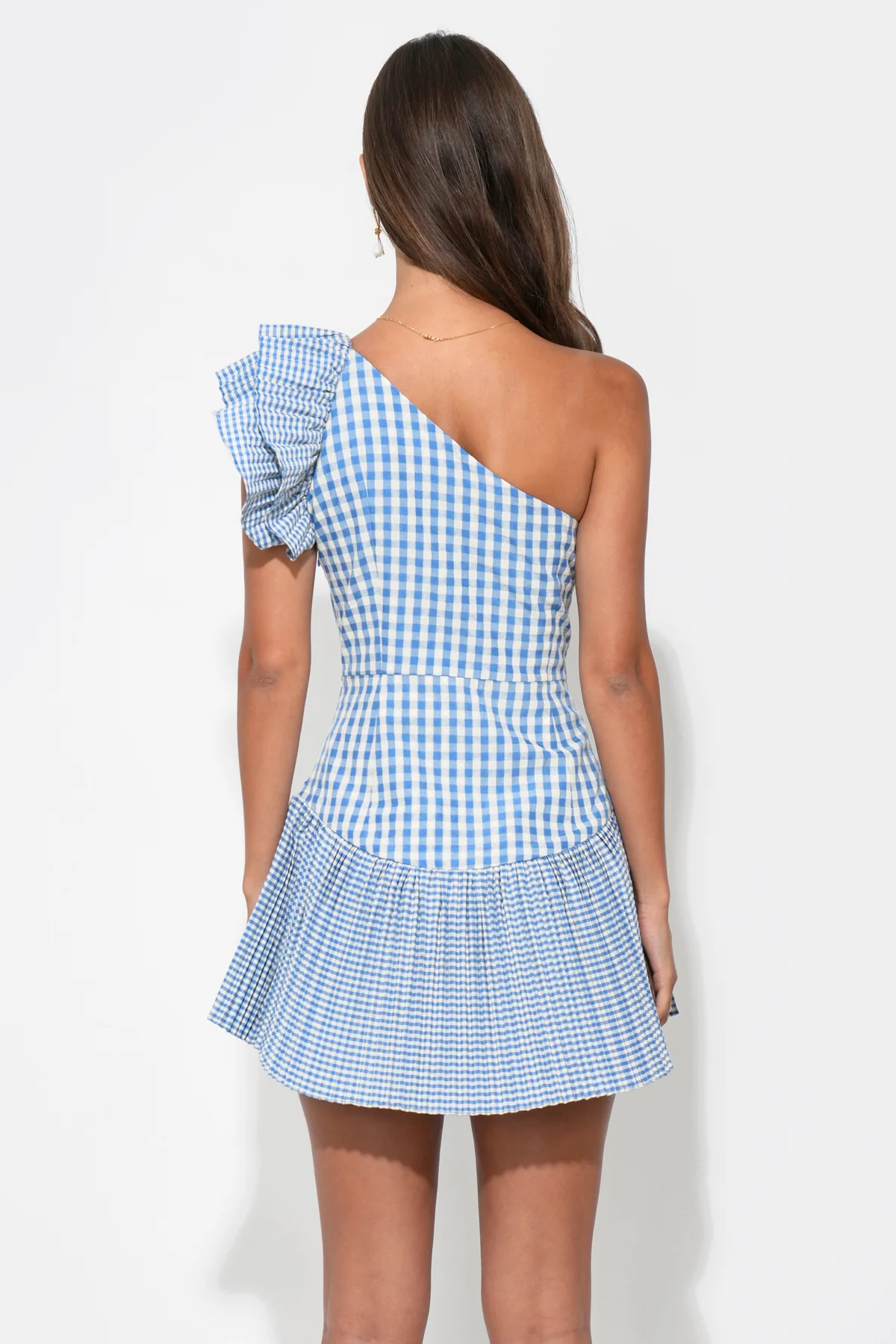 Ava One Shoulder Gingham Mini Dress - Image 3