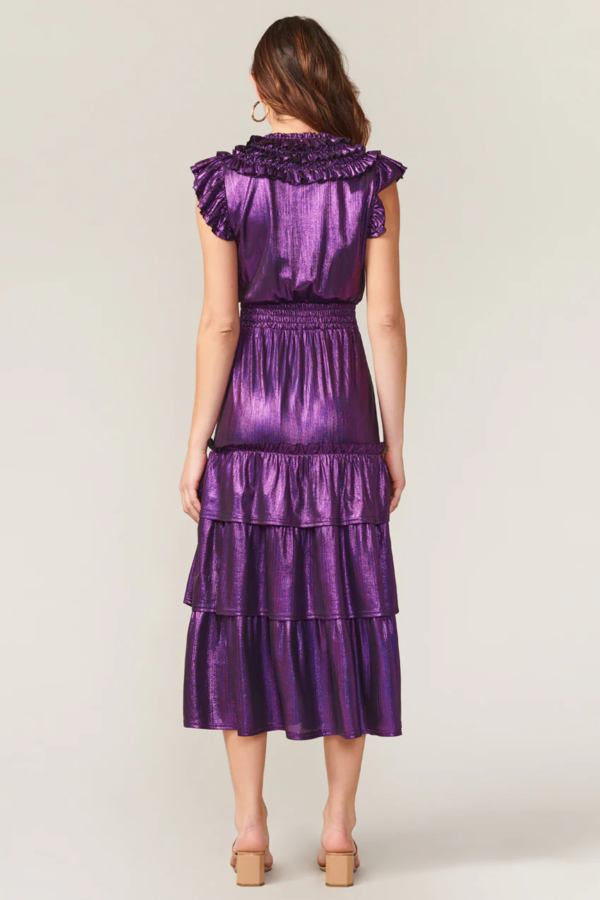 Barbara Metallic Ruffled Midi Dress - Image 3