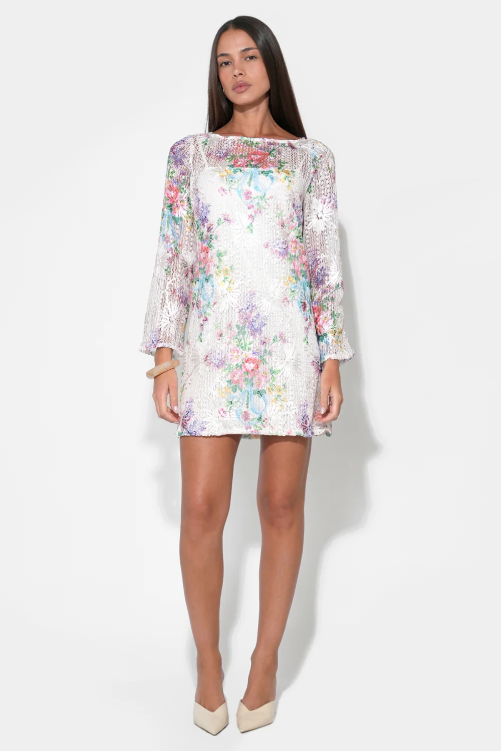 Bella Long Sleeve Crochet Mini Dress - Image 3