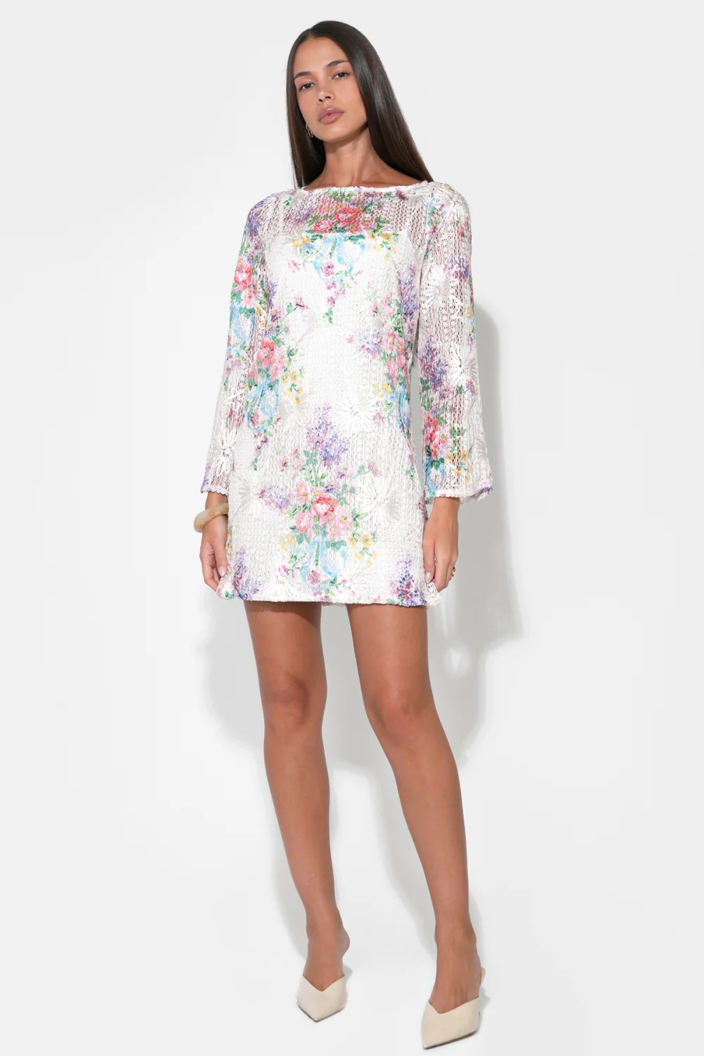 Bella Long Sleeve Crochet Mini Dress - Image 5