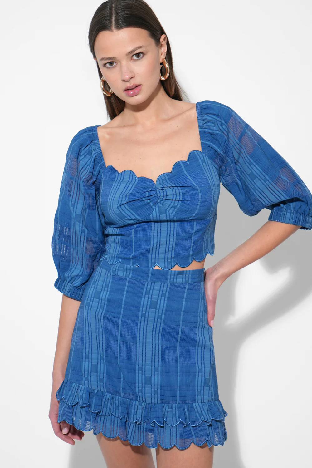 Bella Scalloped Jacquard Stripe Mini Skirt - Image 3