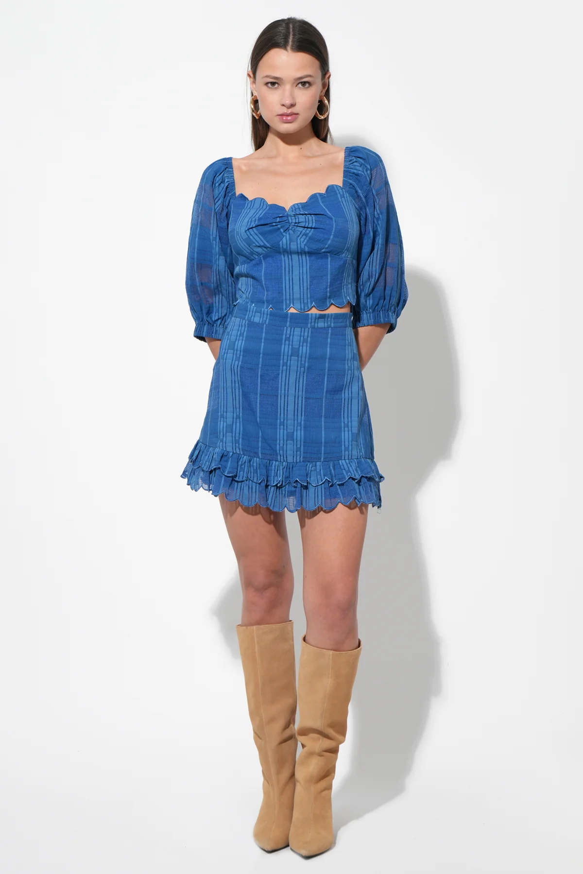 Bella Scalloped Jacquard Stripe Mini Skirt - Image 4