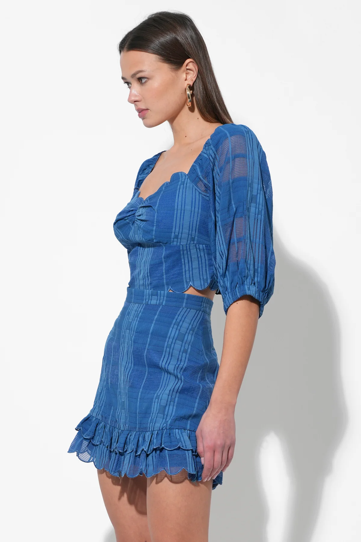 Bella Scalloped Jacquard Stripe Mini Skirt - Image 5