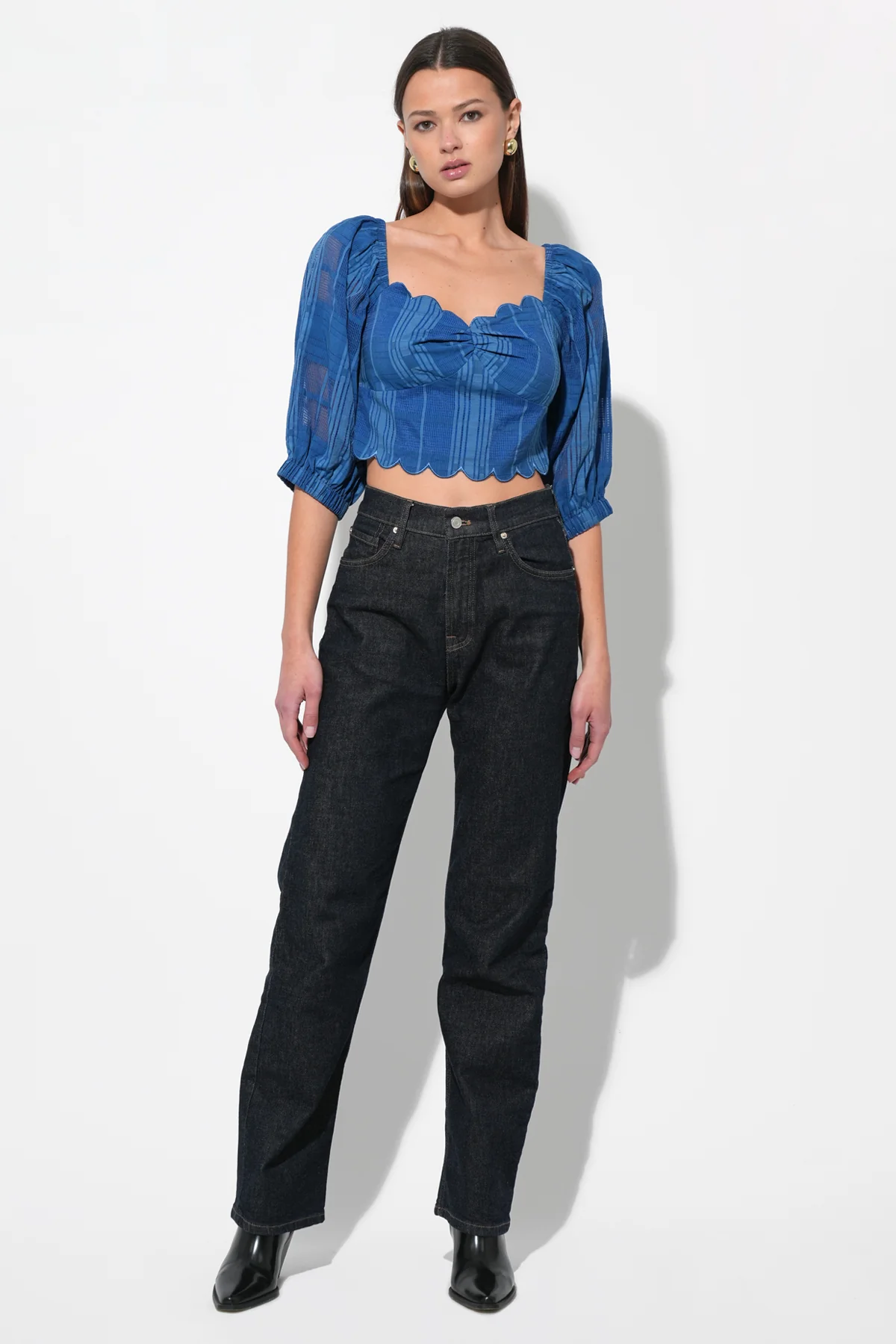 Bella Scalloped Jacquard Stripe Top - Image 3