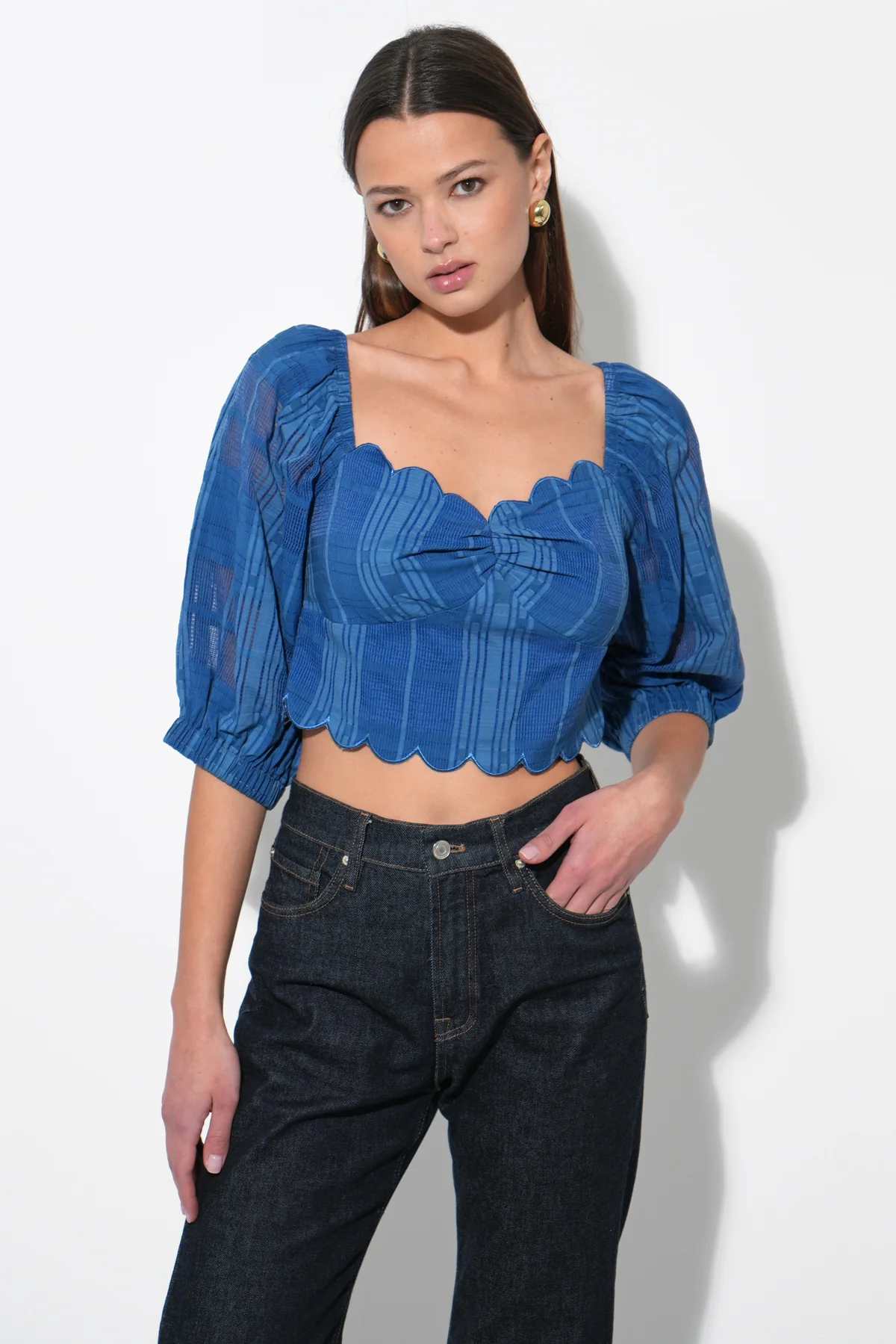 Bella Scalloped Jacquard Stripe Top - Image 4