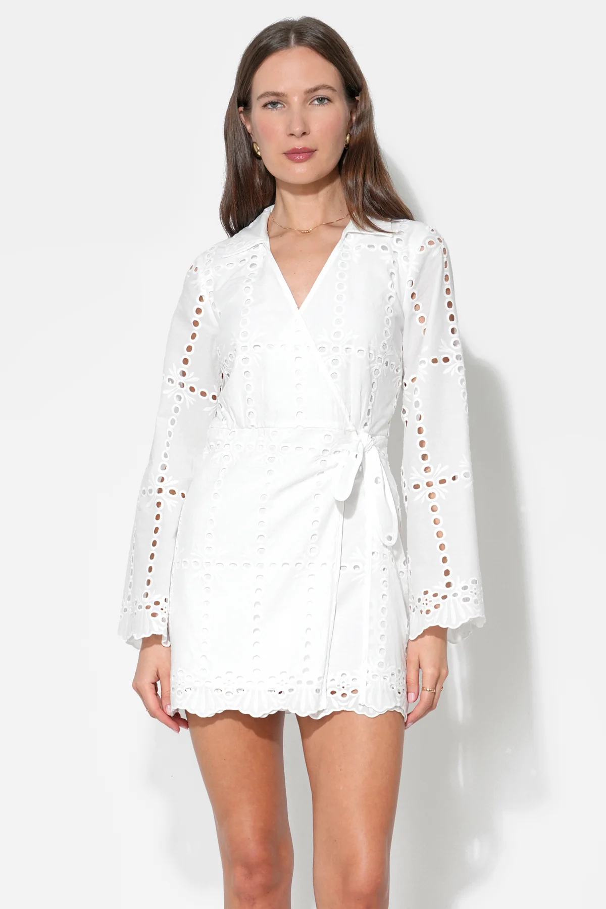 Bella Wrap Eyelet Mini Dress - Image 6