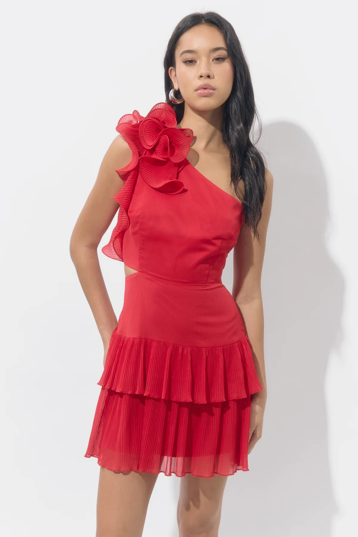 Bianca One Shoulder Pleated Dress With Cut Out - Image 3