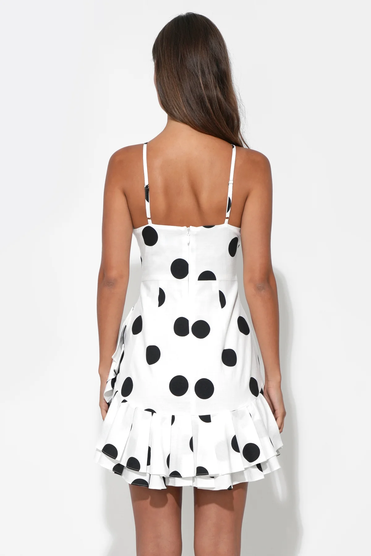 Brianna Halter Ruffle Linen Dot Mini Dress - Image 2