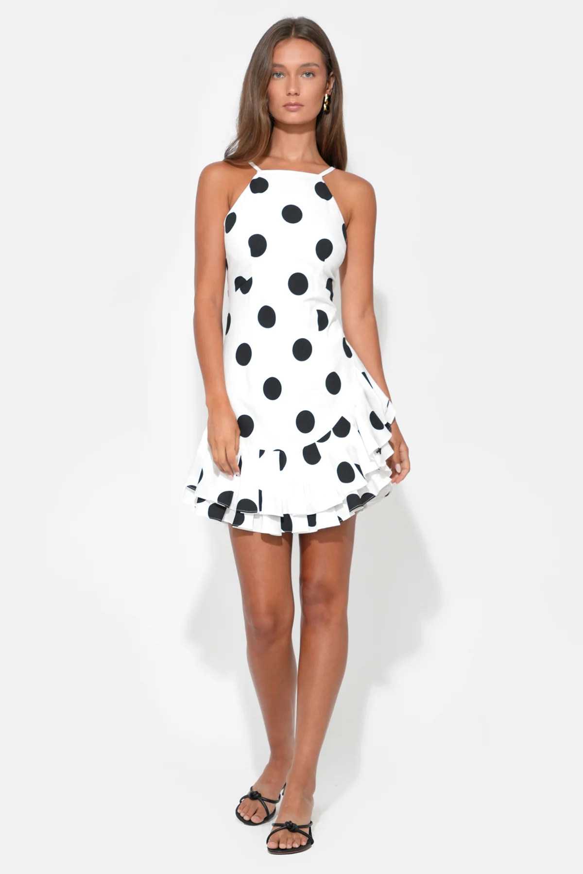Brianna Halter Ruffle Linen Dot Mini Dress - Image 6