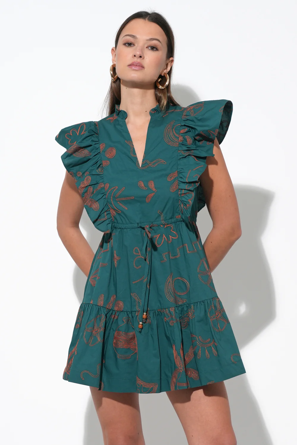 Bronwyn Embroidered Flutter Sleeve Mini Dress