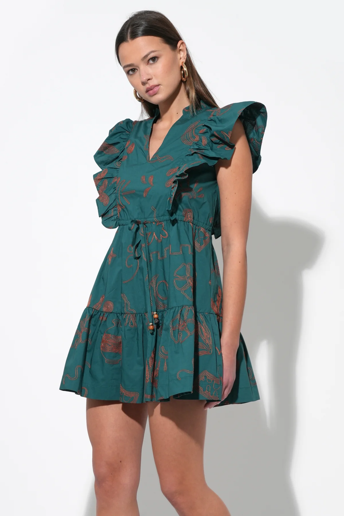 Bronwyn Embroidered Flutter Sleeve Mini Dress - Image 2