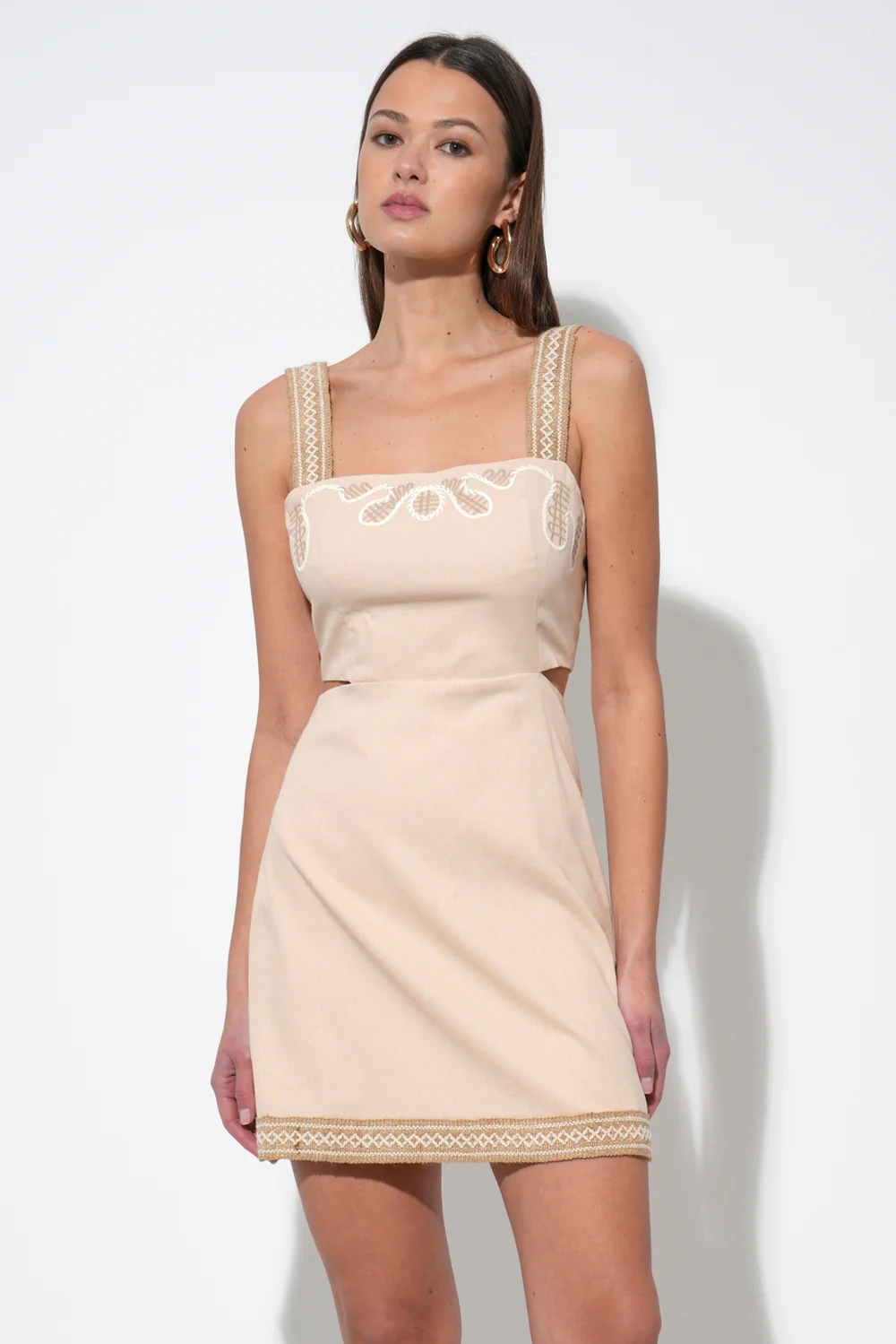 Callie Embroidered Mini Dress with Side Cut Outs - Image 3