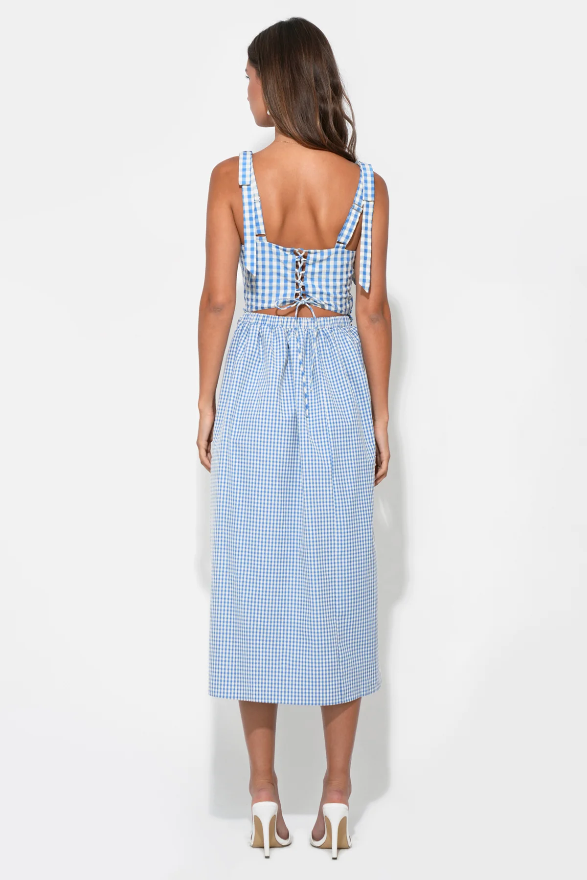 Camila Bow Straps Gingham Midi Dress - Image 2